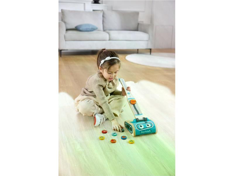 Hape Spiel-Haushaltsgerät Robot Vacuum Staubsauger Spielzeug-Staubsauger mit fröhlichem Robotergesicht