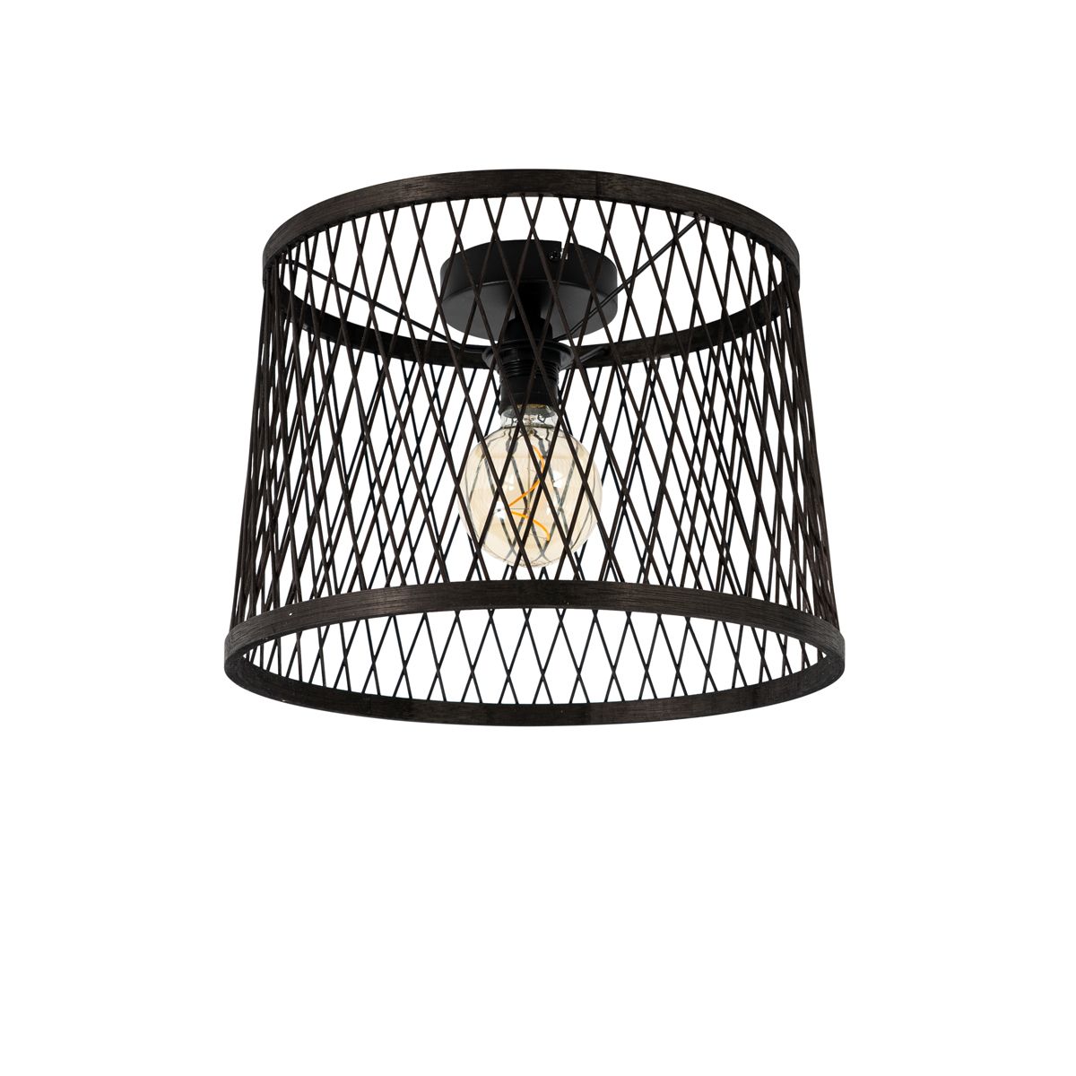 Landelijke plafondlamp zwart rotan 40 cm IP44 - Calamus