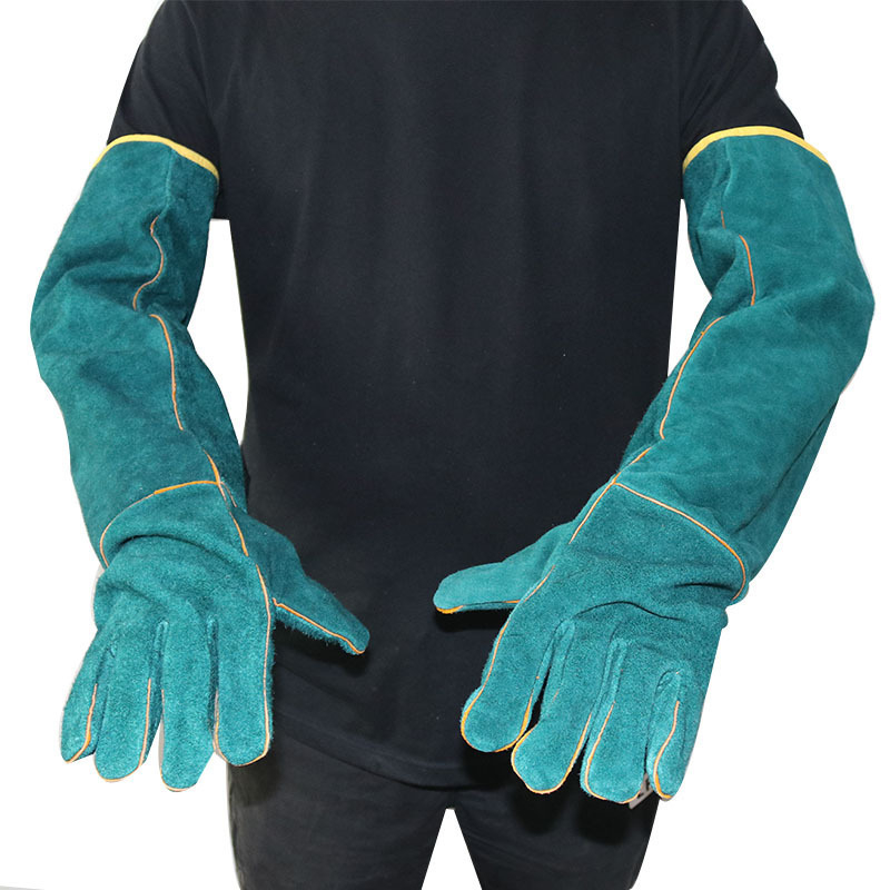 (1 Paar) Haustier Schutz Handschuhe Bissfeste Tier Arbeitshandschuhe Kratzschutz mit langem Unterarm Schaft - Grün