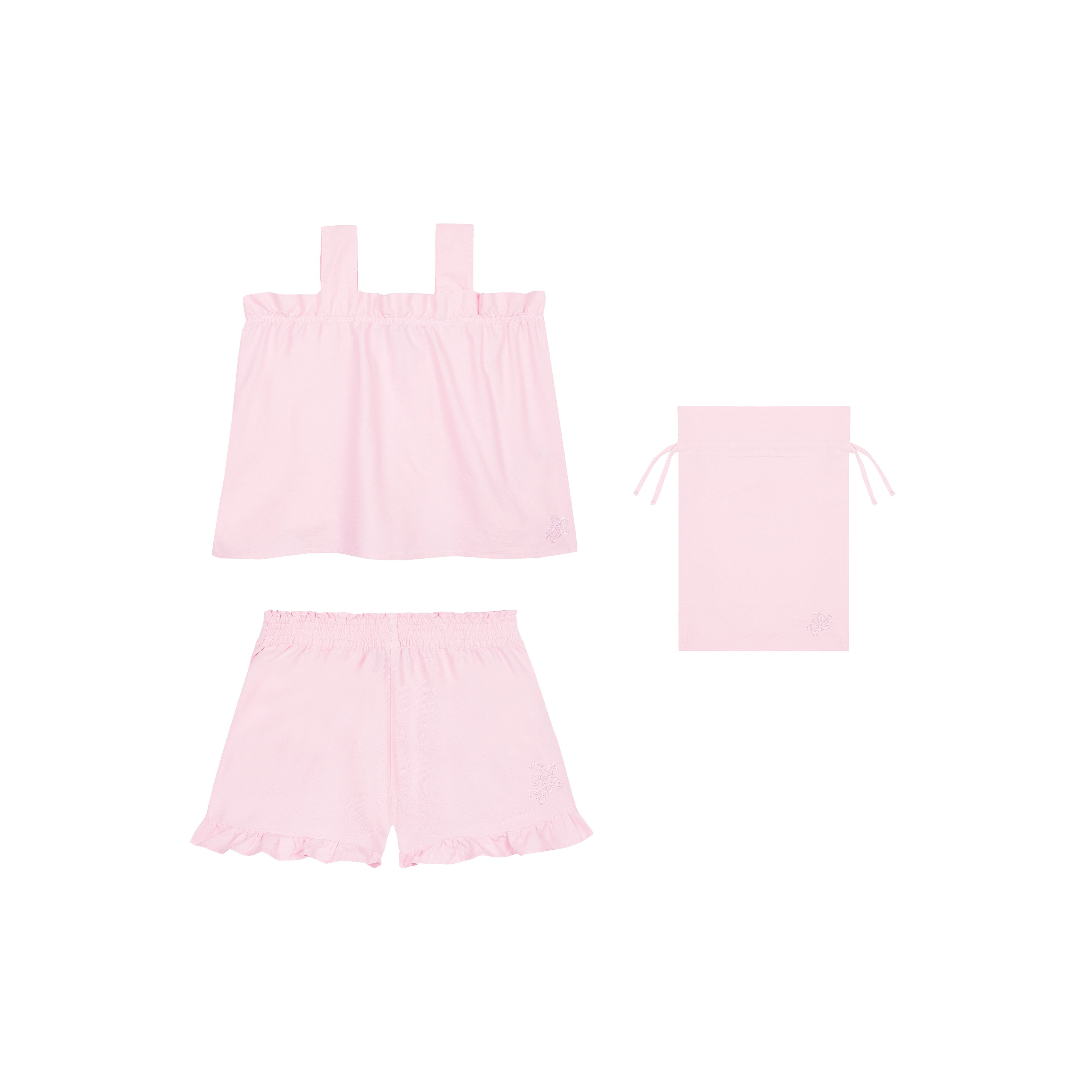 Ensemble rose pour fille en coton tortue brodée