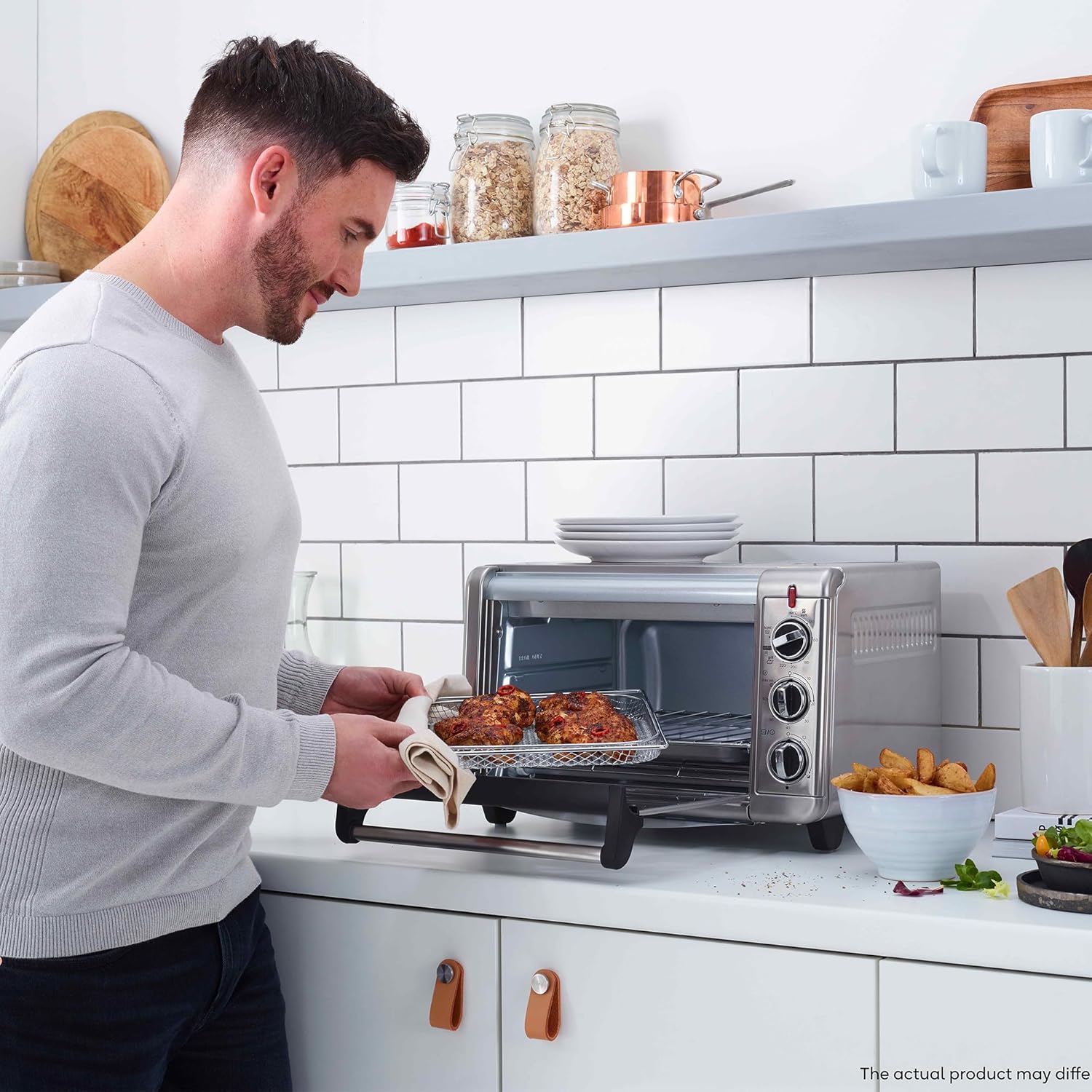 Russell Hobbs Backofen Airfryer [5-in-1: Heißluftfritteuse, Minibackofen, Grill, Toaster, Warmhaltefunktion] Express (20l, Pizza Ø 30cm, inkl. Frittierkorb, Backblech&Grillrost) Umluft- Ofen 26680-56