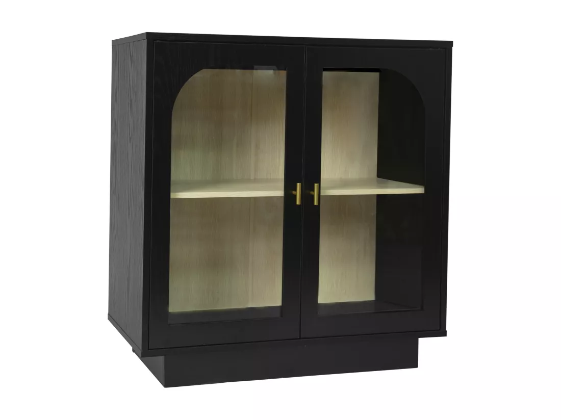 Armoire à double porte noire avec éléments arrondis, 80 cm de long, pour chambre, bureau, salon et autres espaces