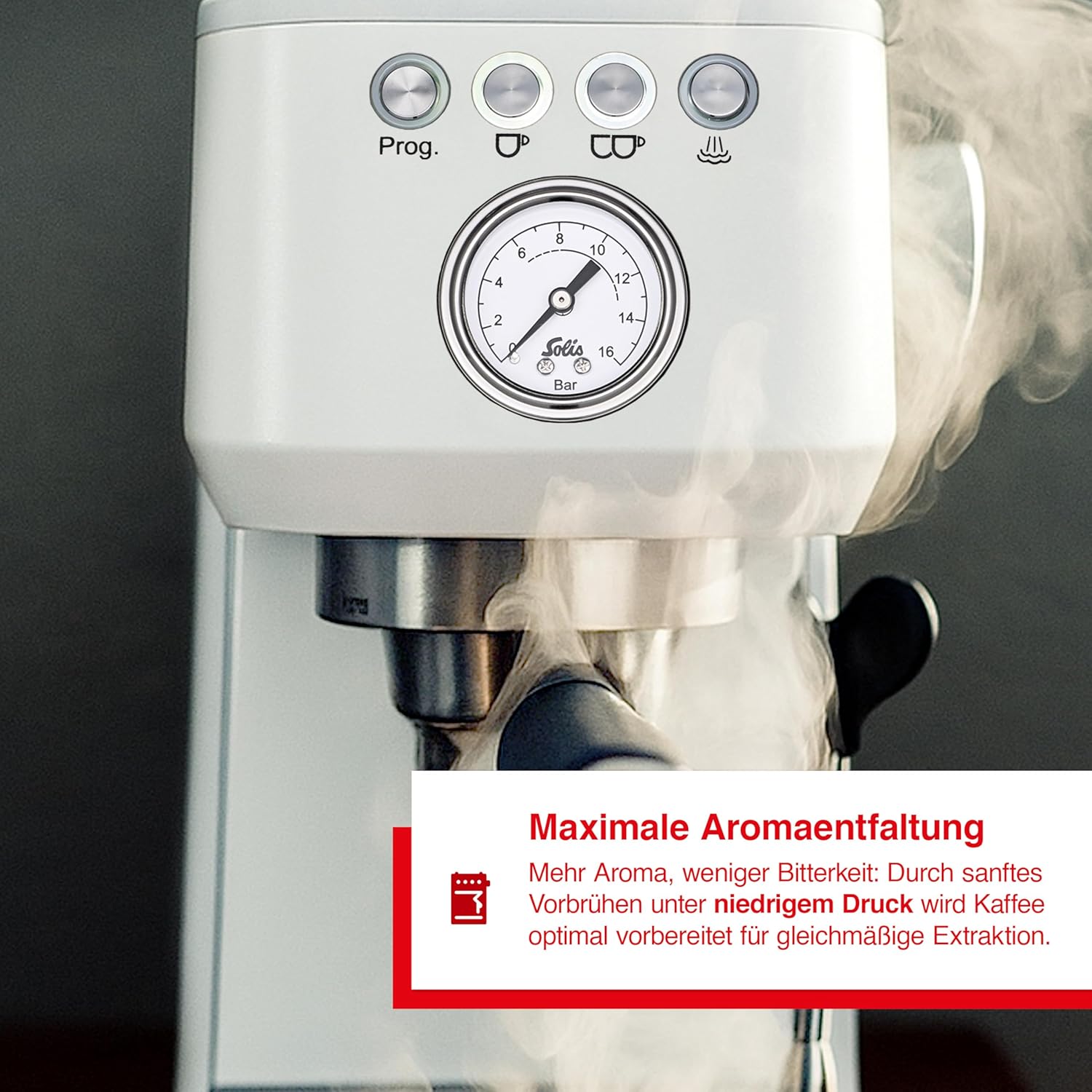 Solis Barista Perfetta Plus weiß (Typ 1170), Siebträgermaschine, 1,7 Liter, Kaffeemaschine, Kaffeeautomat