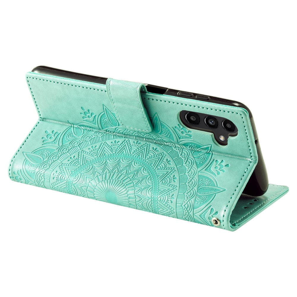 Samsung Galaxy S24  Plus Leder Tasche Wallet - Mandala Flowers Imprint - Türkis