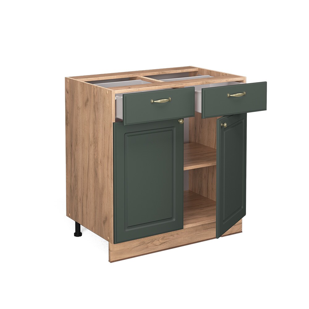 Vicco Schubunterschrank Küchenschrank Küchenmöbel Fame-Line Eiche Grün-Gold Landhaus 80 cm Küche Einbauküche Drehtür Schublade Einlegeboden Blende Küchenzeile