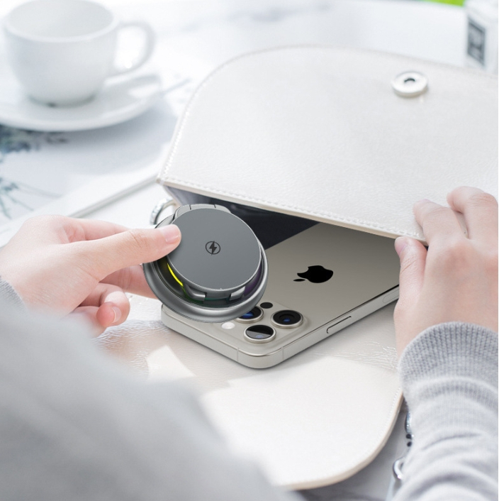 (15W) 3in1 MagSafe Qi Wireless Charger Fast Charging Ladegerät Faltbare Ladestation mit LED Beleuchtung - Grau