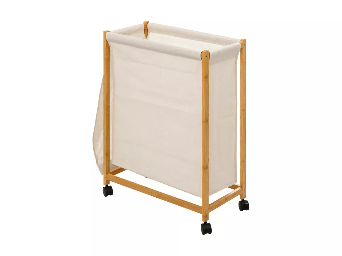 Panier à linge roulant en Bambou H 80 cm