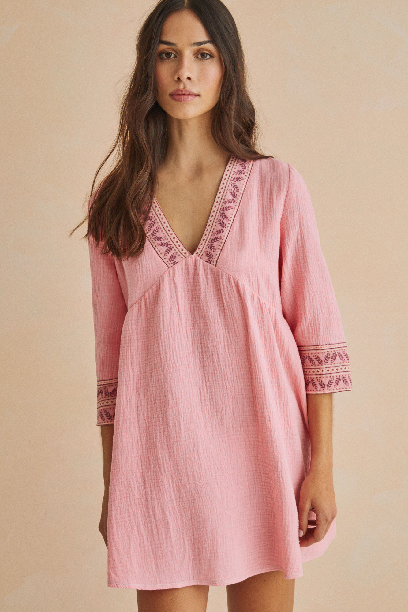 Vestido túnica curto, 100% algodão, rosa - rosa