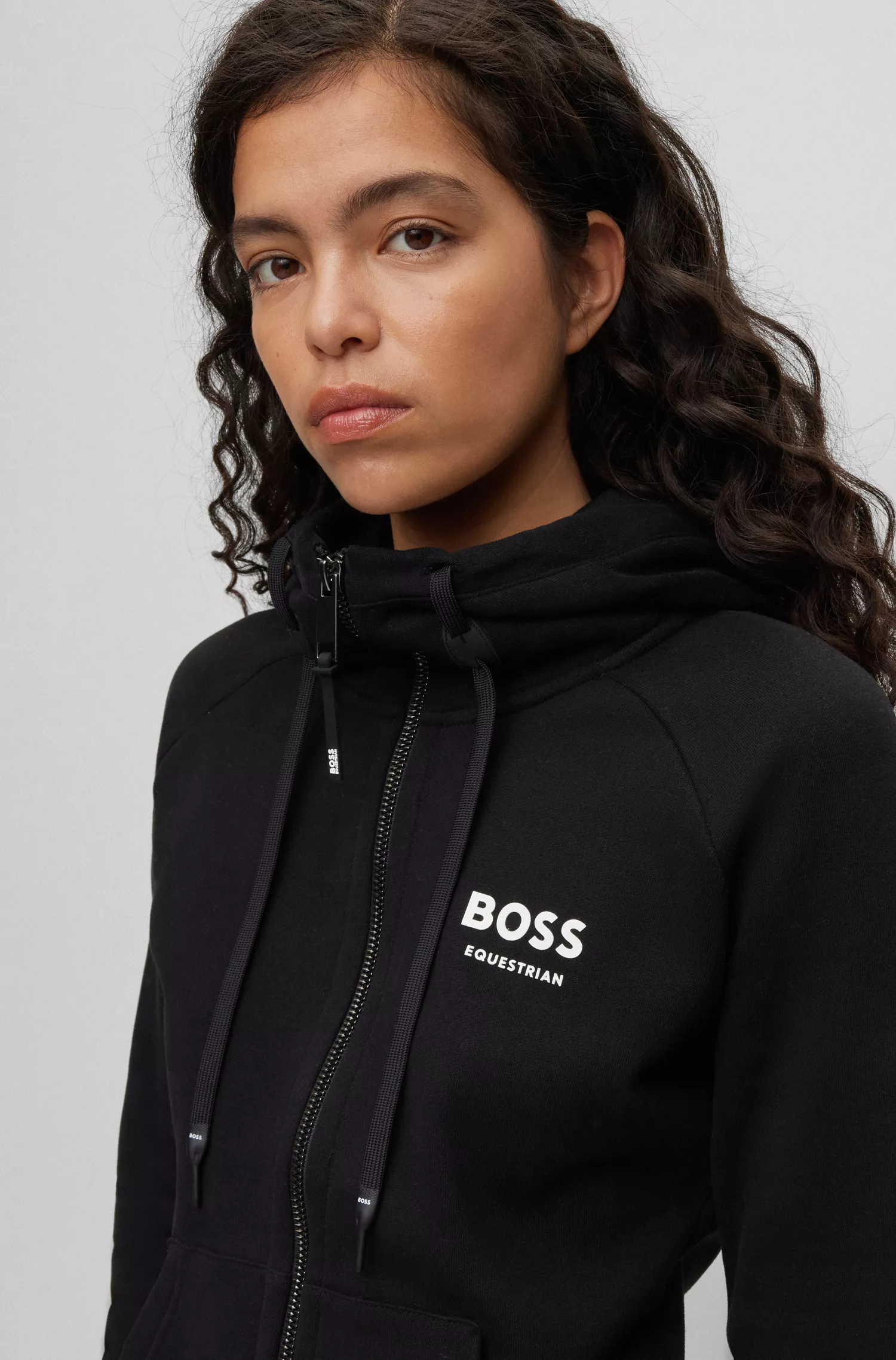 Moletom com zíper BOSS Black-Equestrian em algodão com listras características.