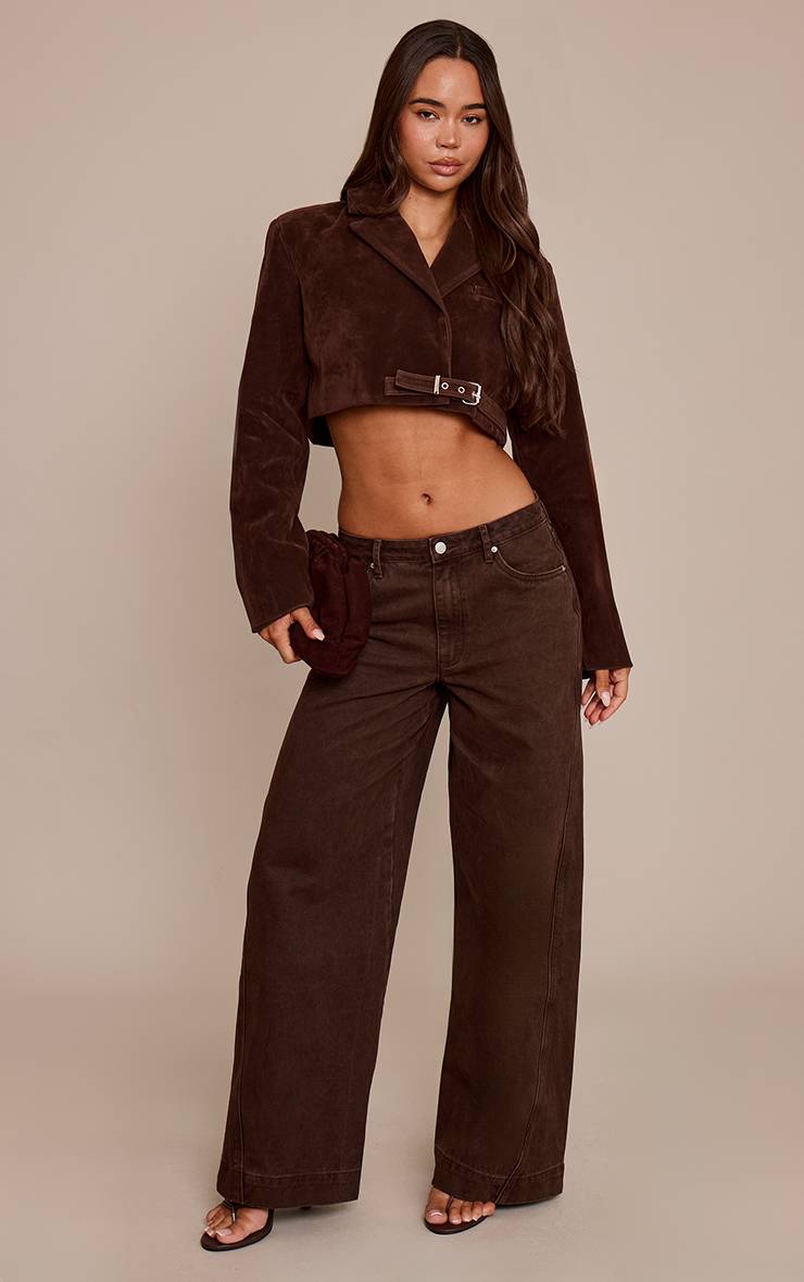 Chocolat Blazer Court Extrême En Synthétique