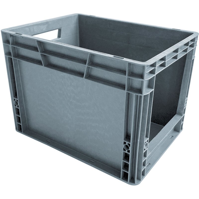 Bac de stokage gerbable norme Europe avec paroi ouverte sur le côté - 25 litres
