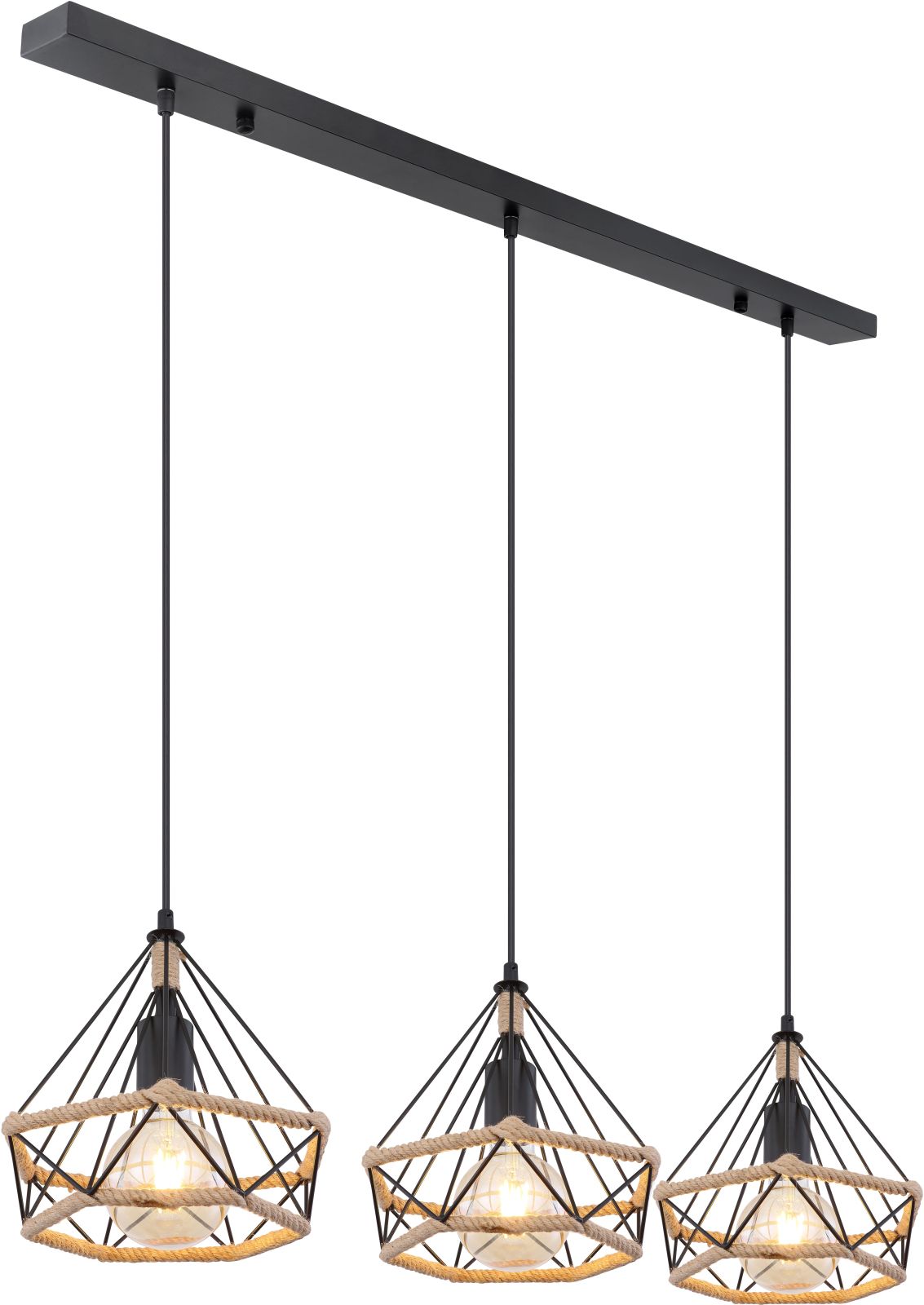 Pendelleuchte - schwarz matt-braun - Metall-Hanfseil - 100 cm