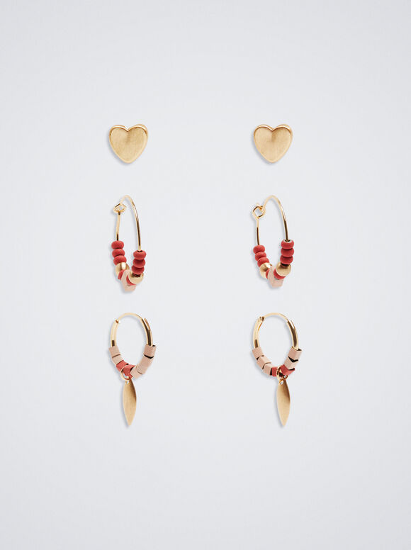 Conjunto de brincos de argola com coração - Multicor