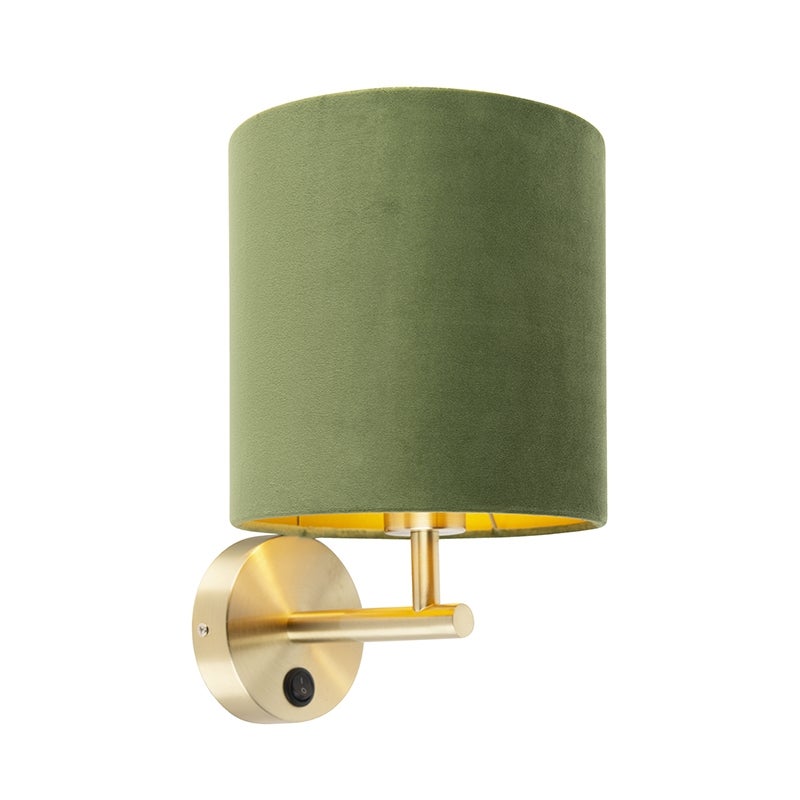 Smalle wandlamp, goud met groene fluwelen kap - Mat