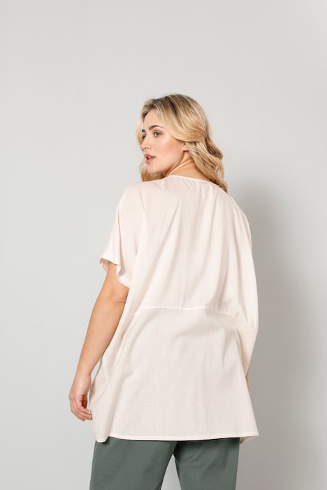 Bluse, oversized, Materialmix, Rundhals