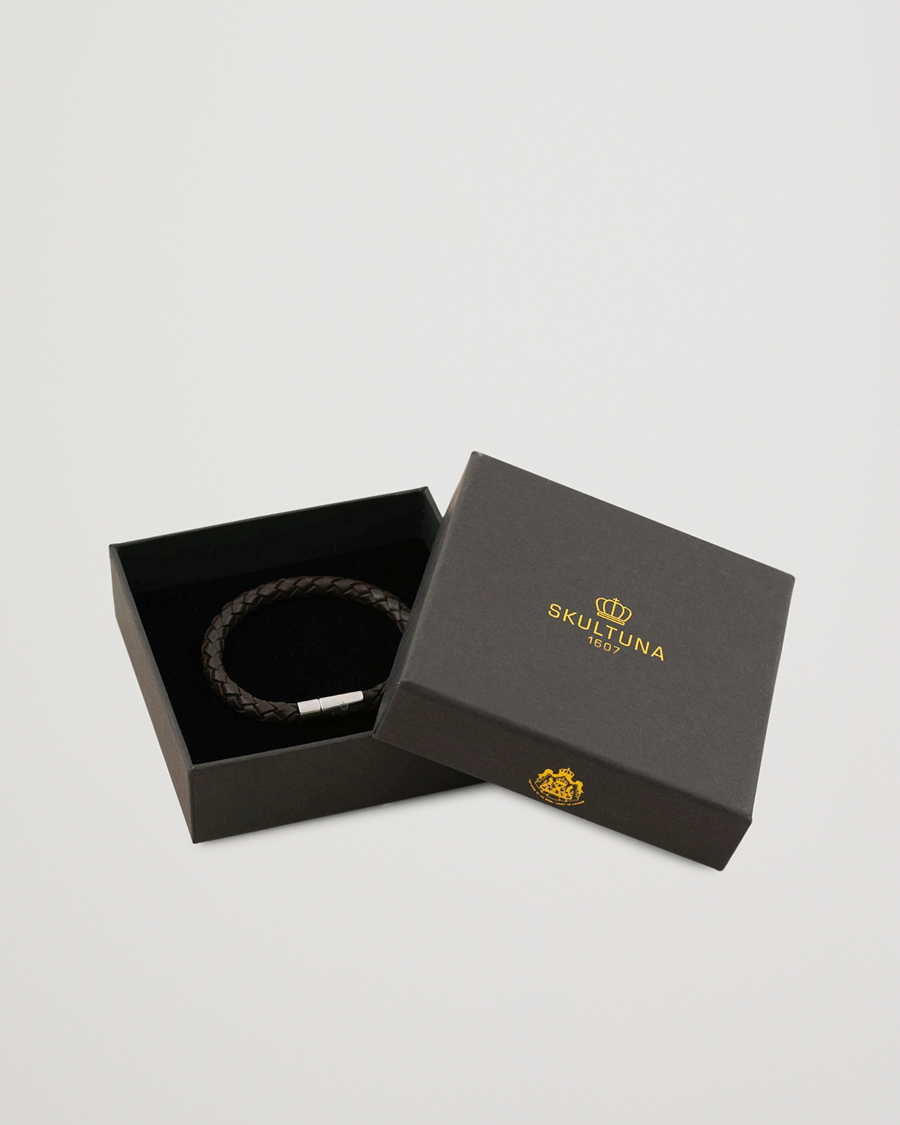 Skultuna One Row Leather Bracelet Dark Brown Steel