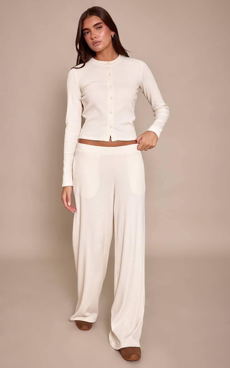 Crème Pantalon Droit Taille Basse À Cordon De Serrage Côtelé