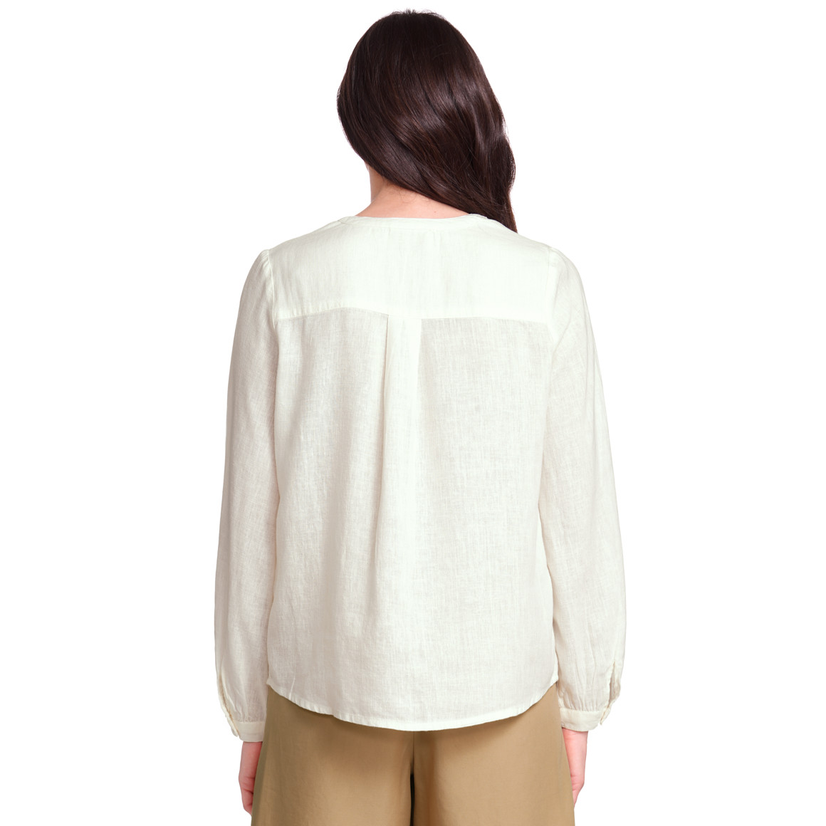 Gina Benotti Damen Leinen-Bluse mit kurzem Stehkragen creme