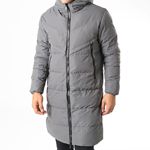 Doudoune Capuche Longue Gris