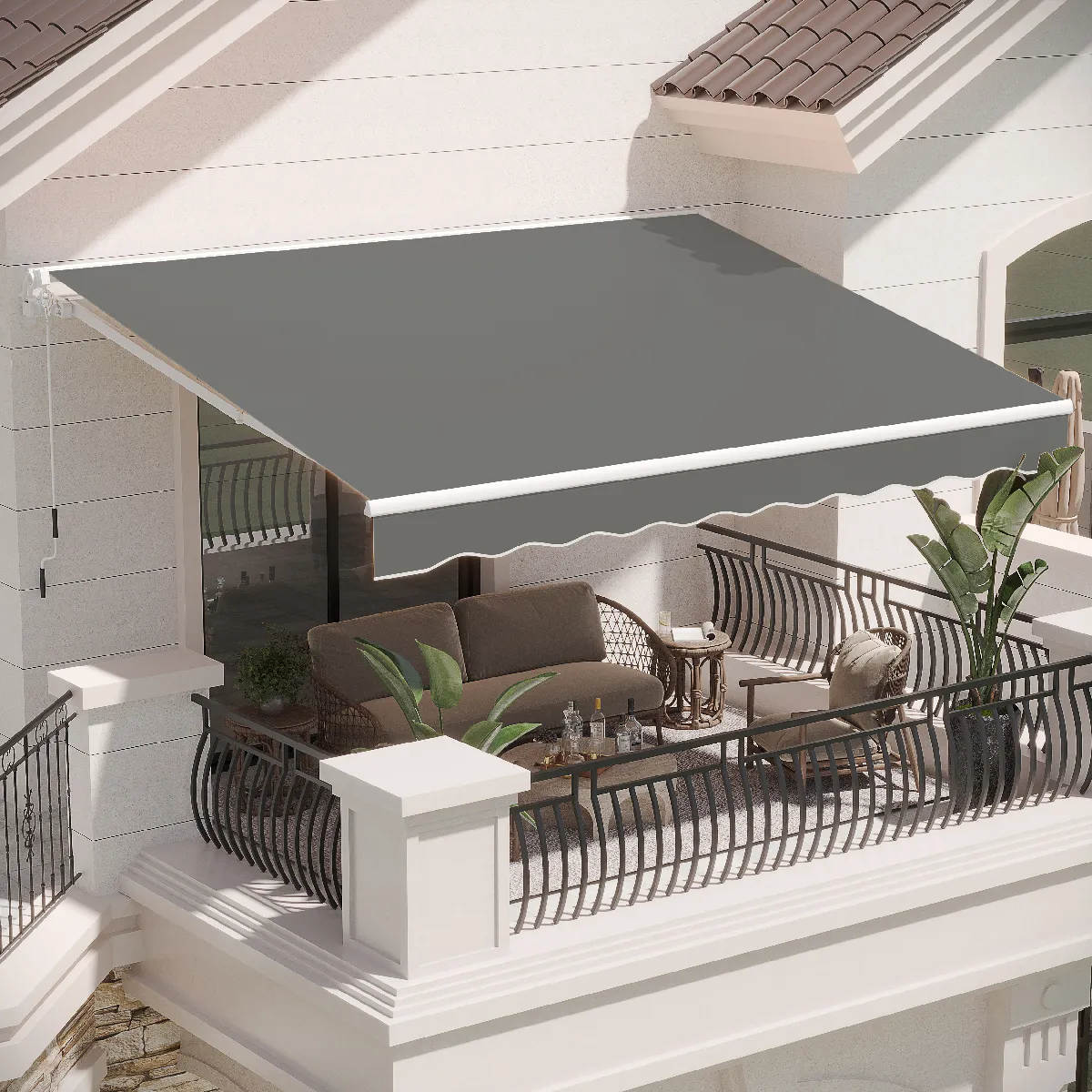 YODOLLA Store Banne Manuel Rétractable - Aluminium Polyester Auvant de Balcon - 4 x 3 M - Gris