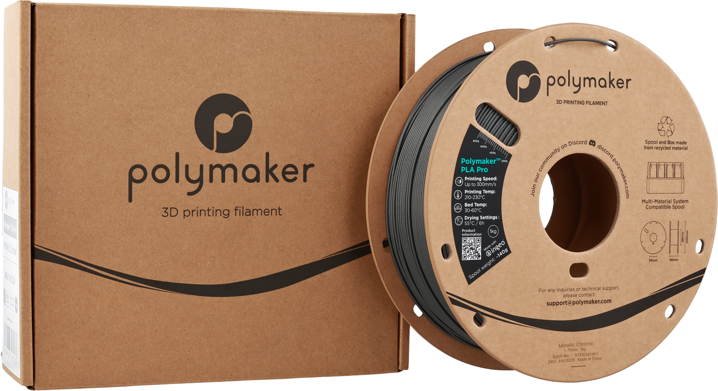 Polymaker  PLA Pro Metallic Chrome, 1,75 mm / 1000 g    Neue, verbesserte Formulierung: Hochleistungs-High Speed-PLA in Metallic Chrome