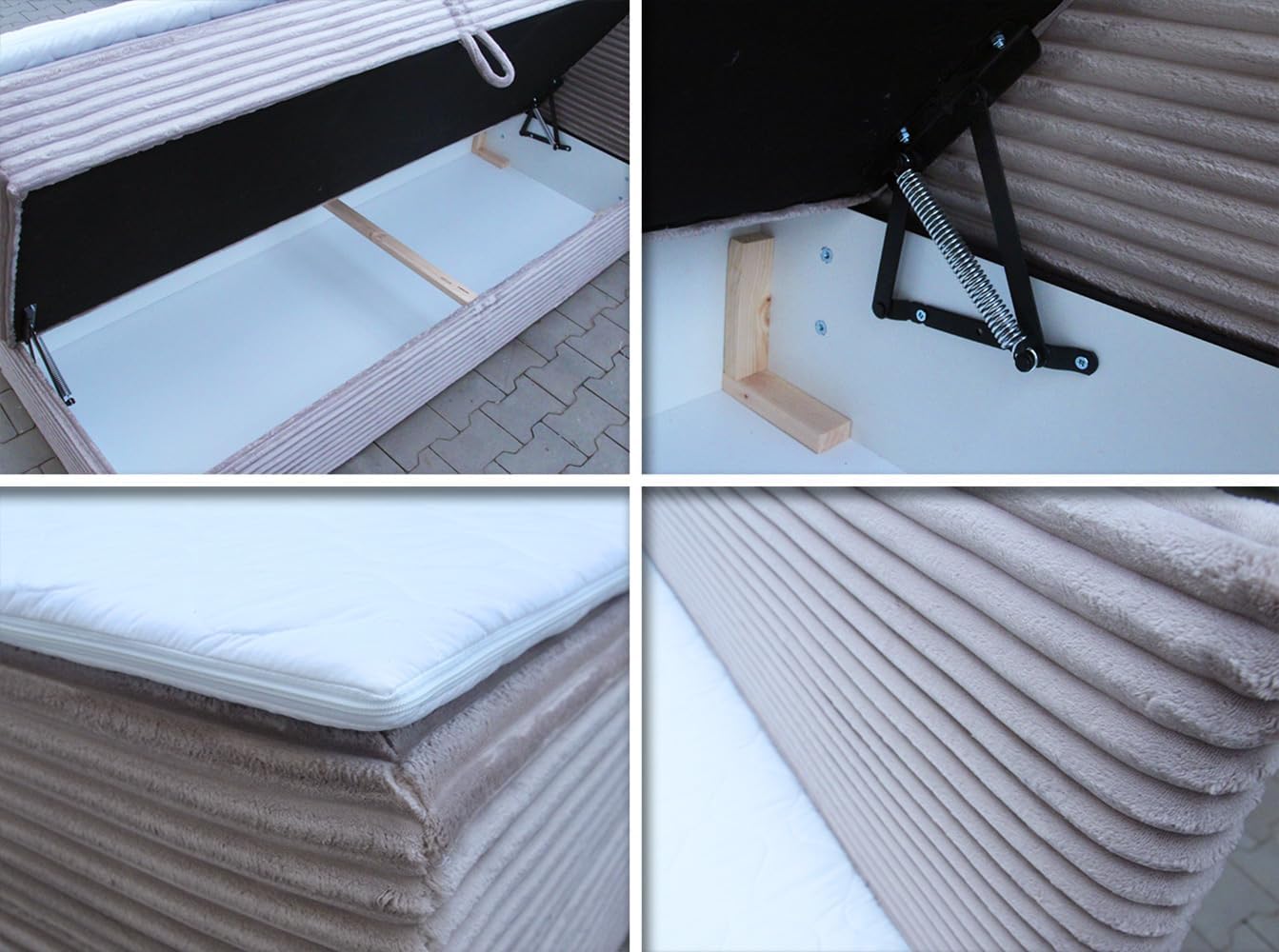 Boxspringbett Mollo mit 2 Bettkästen, Doppelbett mit Bonell-Matratze und Topper, Polsterbett in weichem Cordstoff, Bett, Bettgestell für Schlafzimmer (Graphit (Tilia 90), 140 x 200 cm)