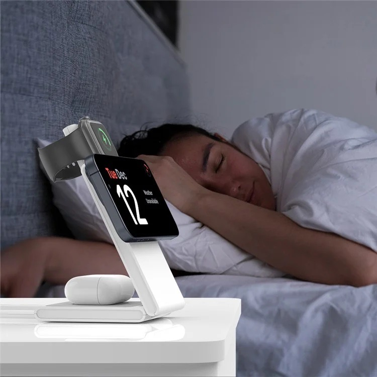(15W) 3in1 MagSafe Ladegerät Qi2 Wireless Charger Faltbarer Ladeständer für Apple Watch / Smartphone / AirPods - Weiss