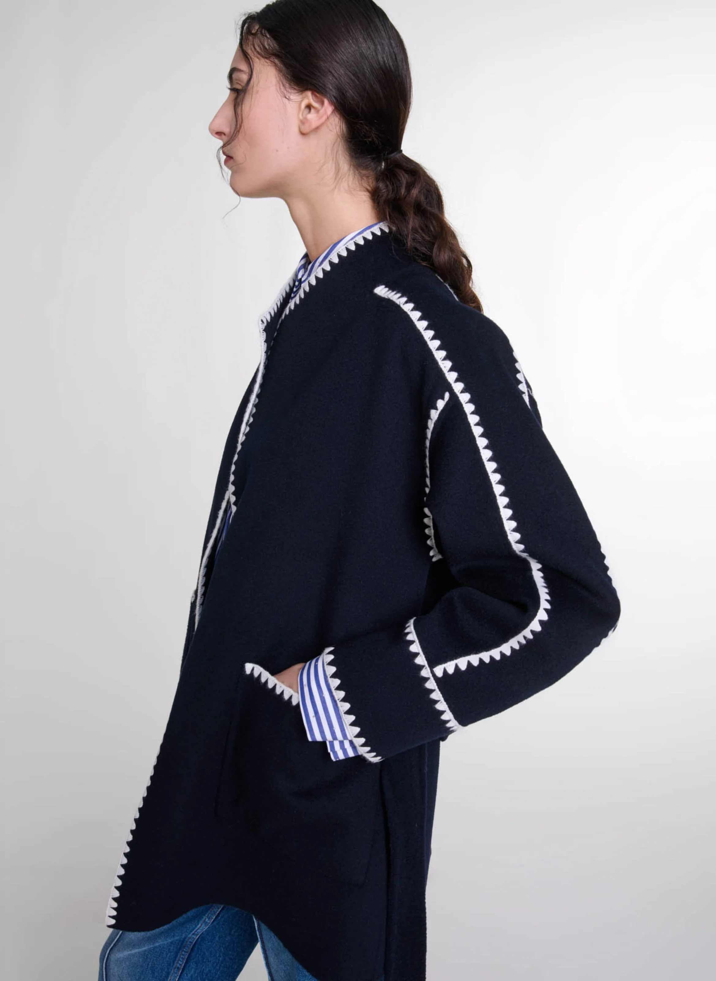 Veste col montant en laine mélangée | Bleu