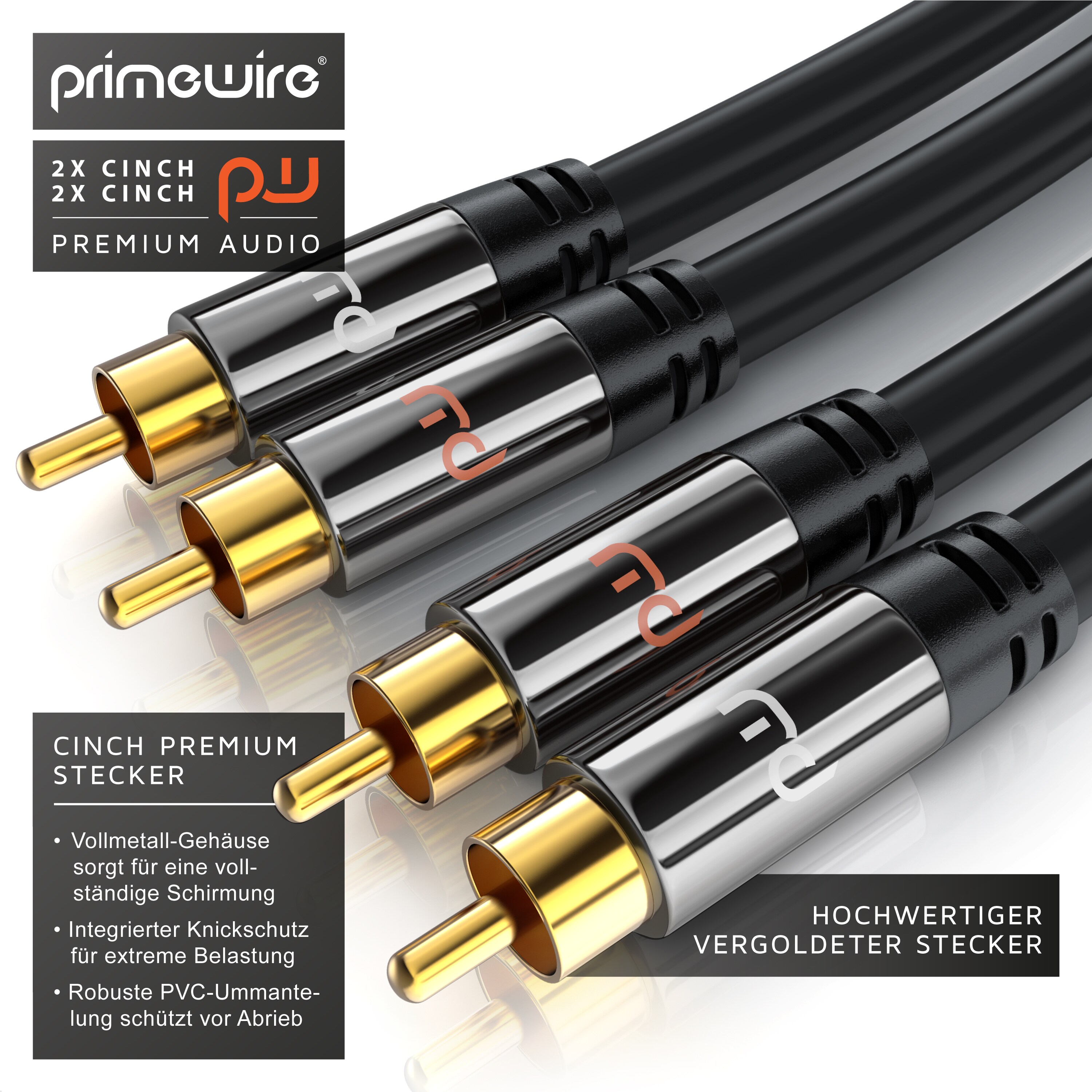 Primewire Stereo-Cinch Audio-Kabel, RCA, HiFi Audio-Kabel mehrfach geschirmt, 2x Cinch auf 2x Cinch - 1m