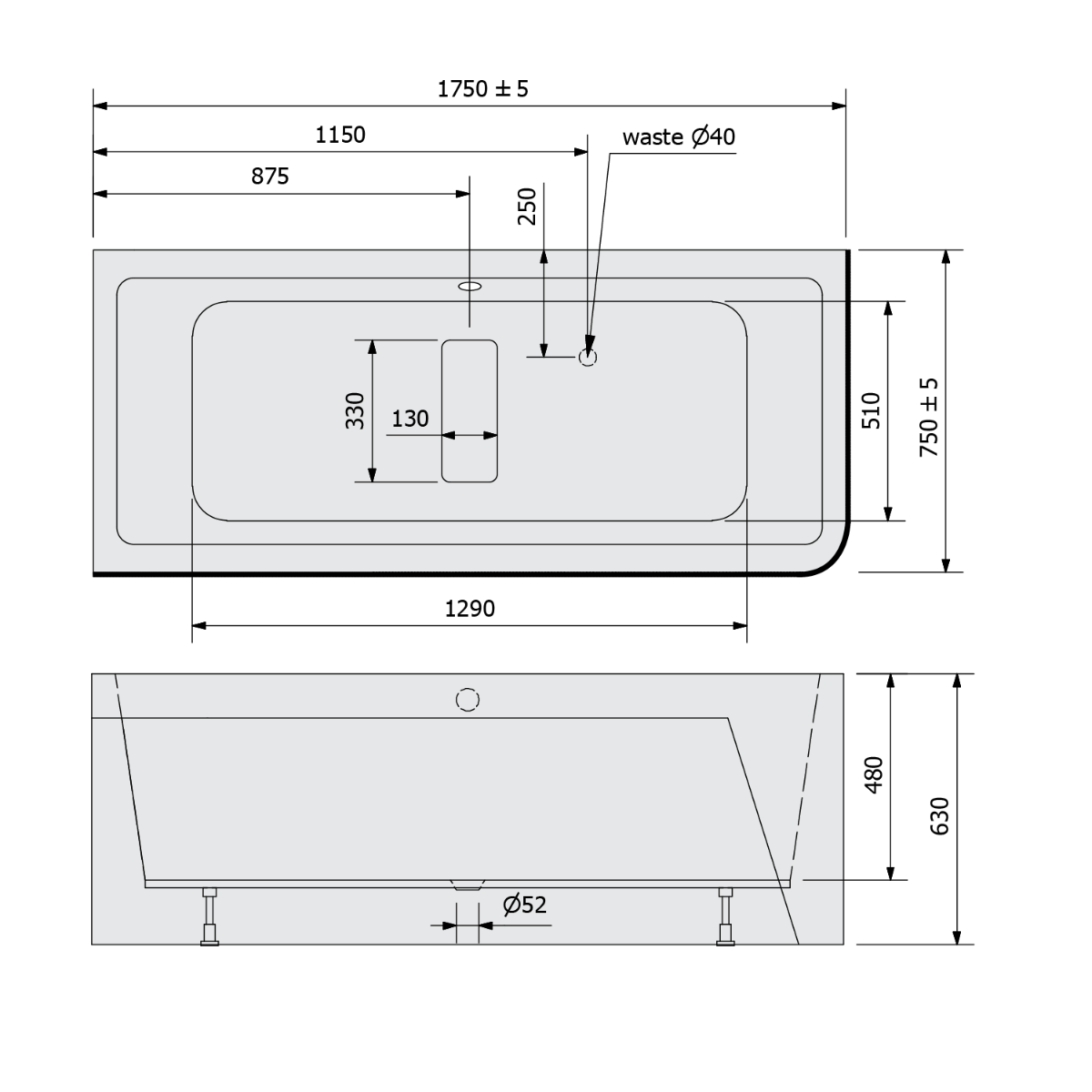 Polysan Marlene Curve ligbad links 175x75x63cm wit