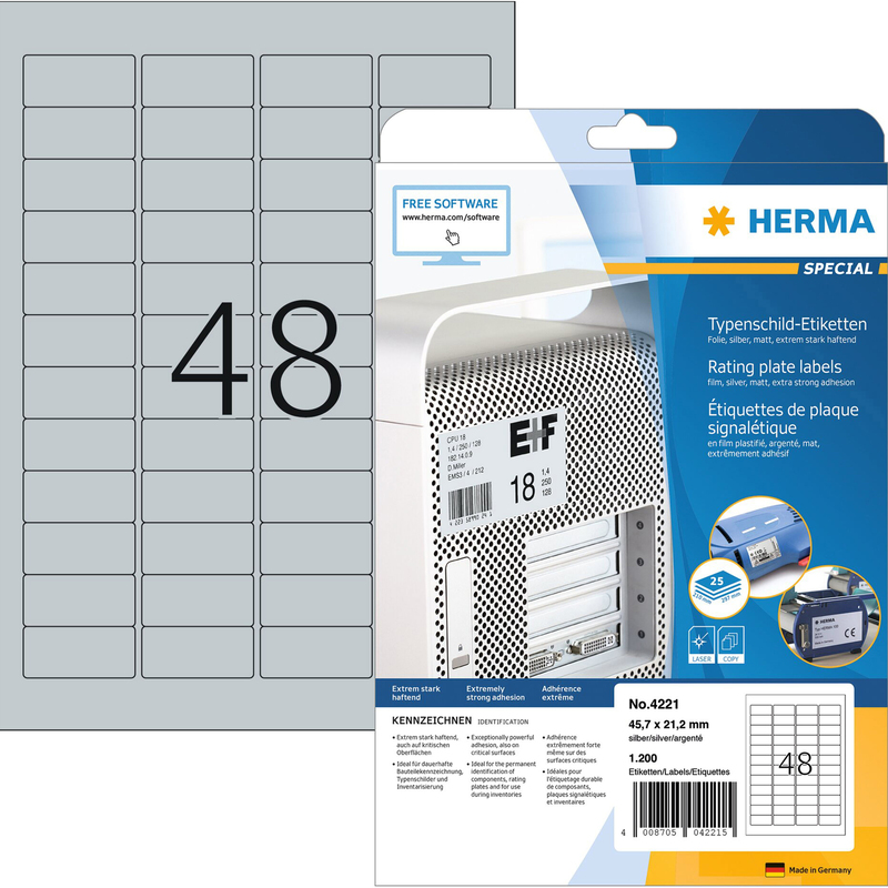 Herma Typenschildetiketten extra stark, 4221, 45.7 x 21.2 mm, 25 Blatt