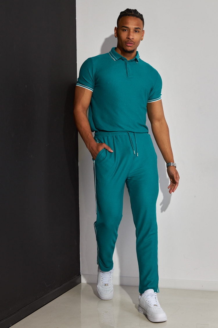 Ensemble 2 pièces polo + pantalon vert à détail blanc