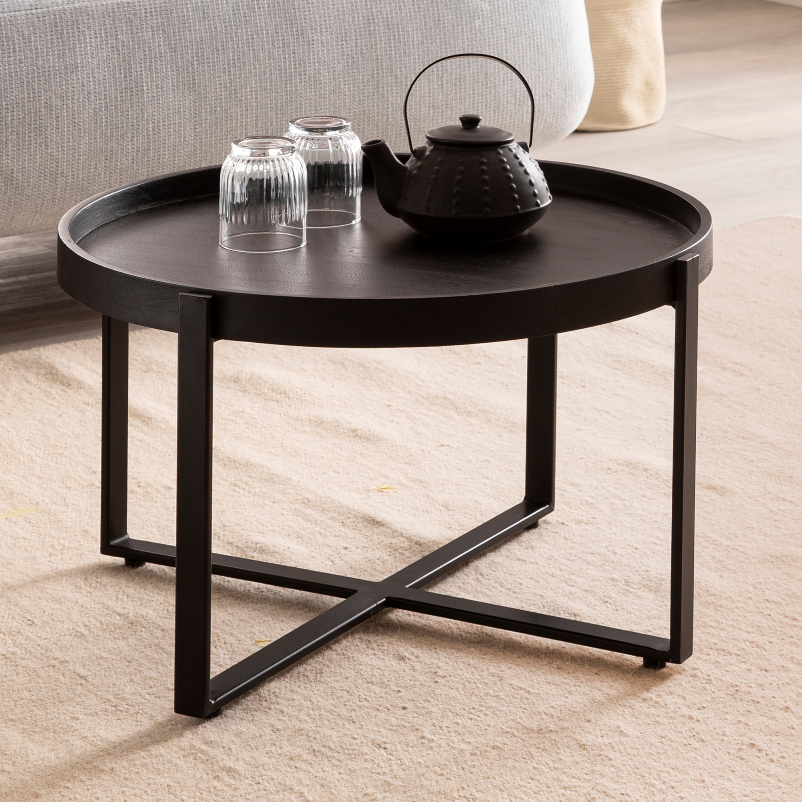 Couchtisch - schwarz - Massivholz - 60 cm