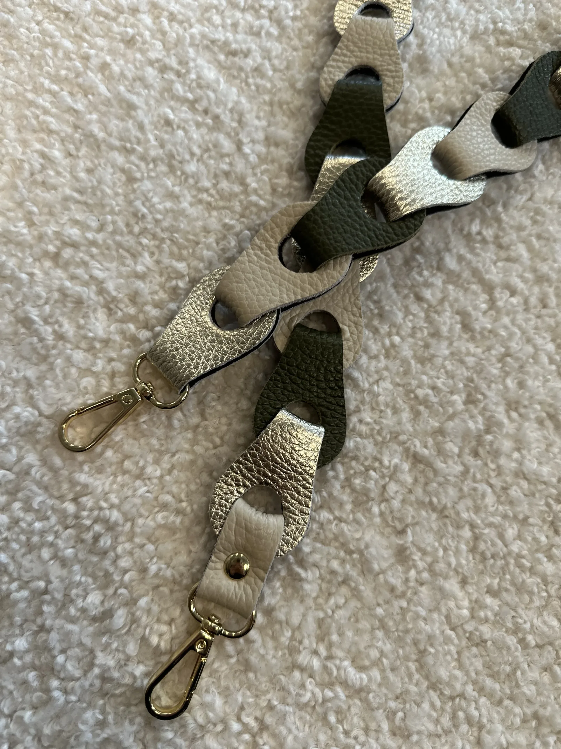 Bag Strap - Breed Groen/Ecru/Zilver - Goud