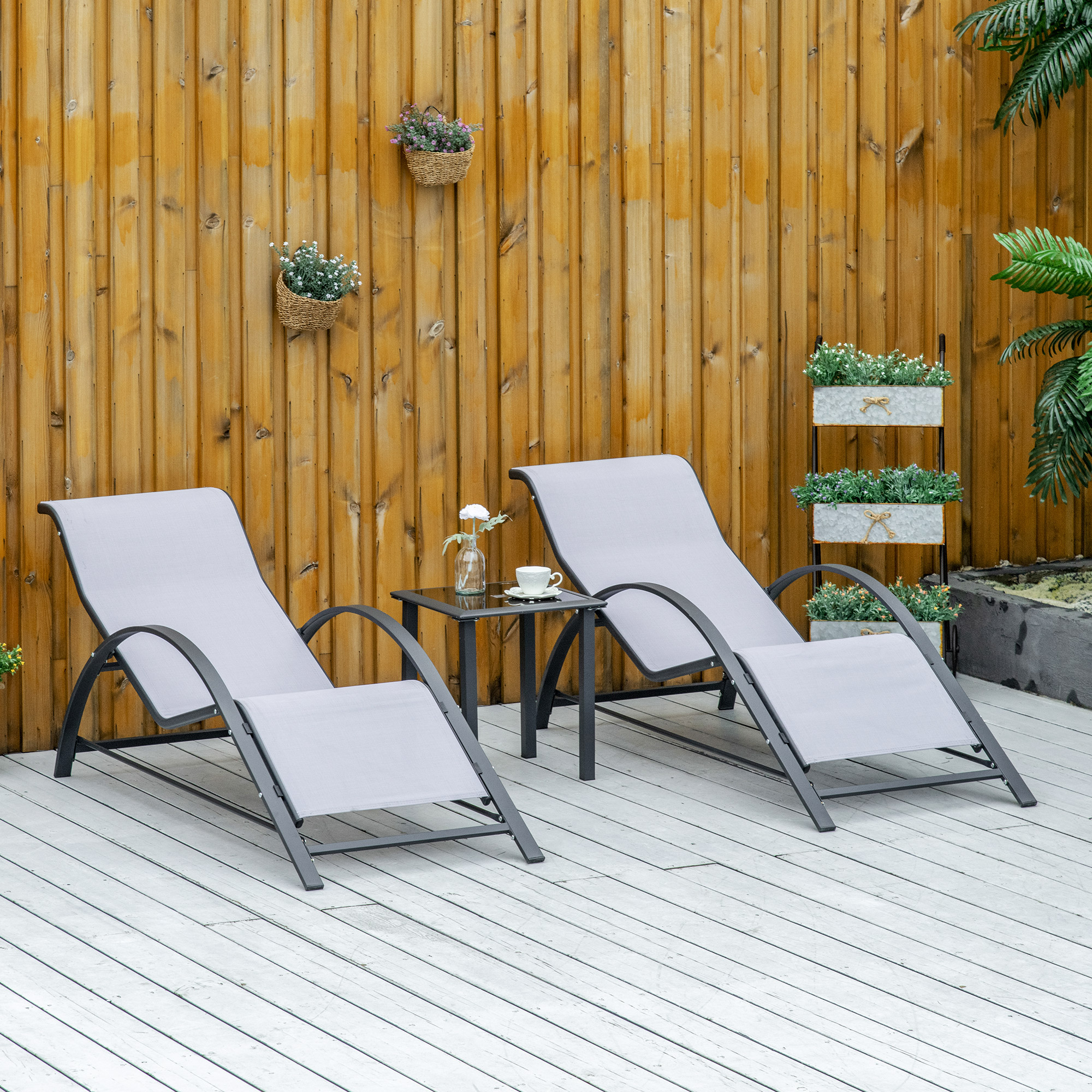 Conjunto de espreguiçadeiras Outsunny cinza