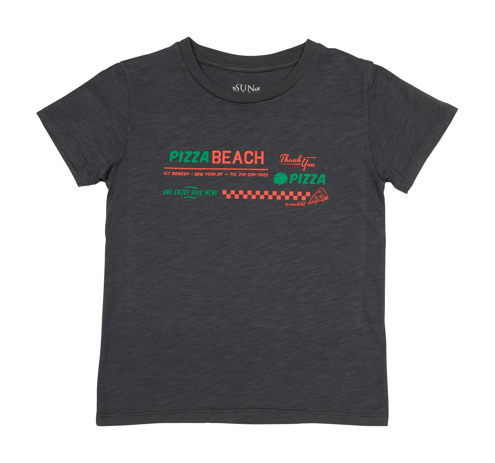 PIZZA BEACH - Tee-shirt col rond imprimé en coton | Noir