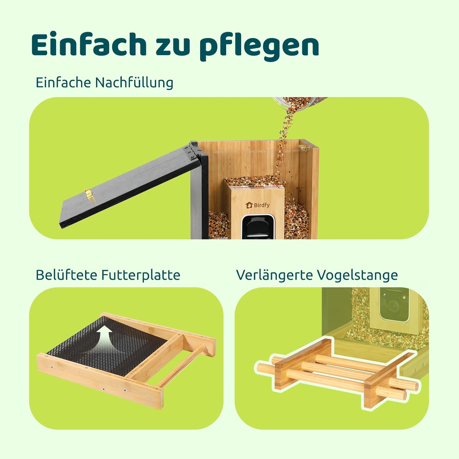 NETVUE by Birdfy Bambus Mini Vogelfutterhaus mit Kamera für Live Vogelbeobachtung, Solarbetrieb Vogelfutterspender mit App, Automatisch Aufnahm und Echtzeit Benachrichtigung bei Vogelbesuch