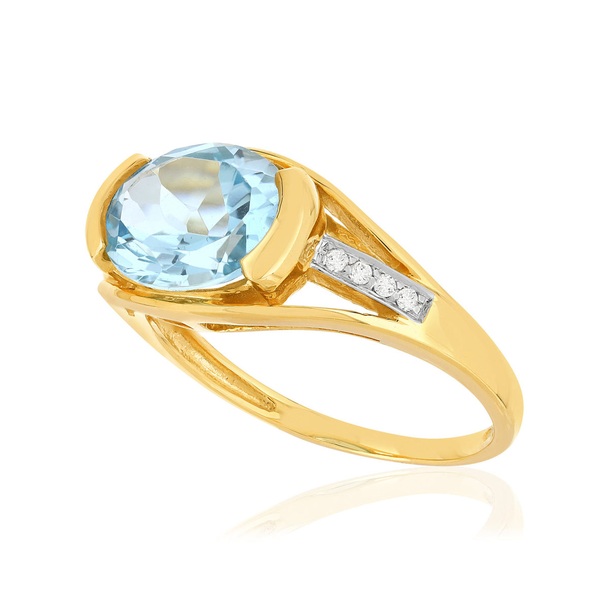 Bague or 375 2 tons, Topaze, diamants.