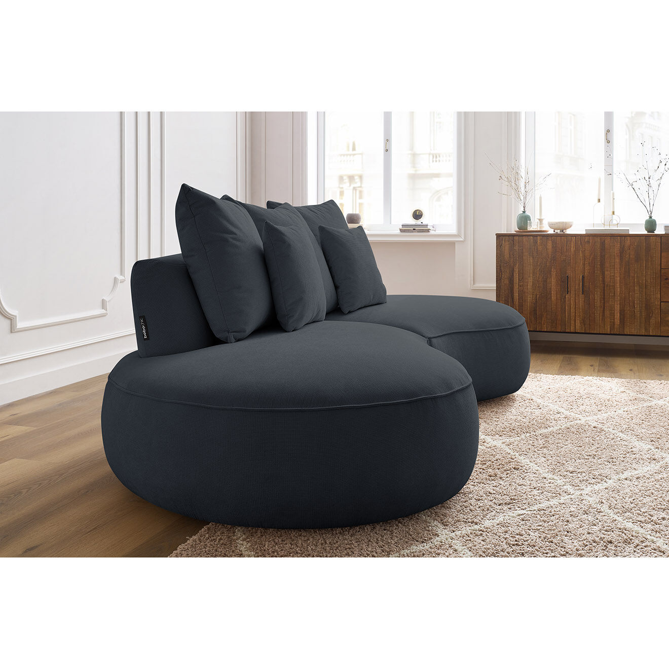 Bobochic Canapé droit fixe 3 places saint-germain tissu texturé gris foncé - 260x145x92 cm