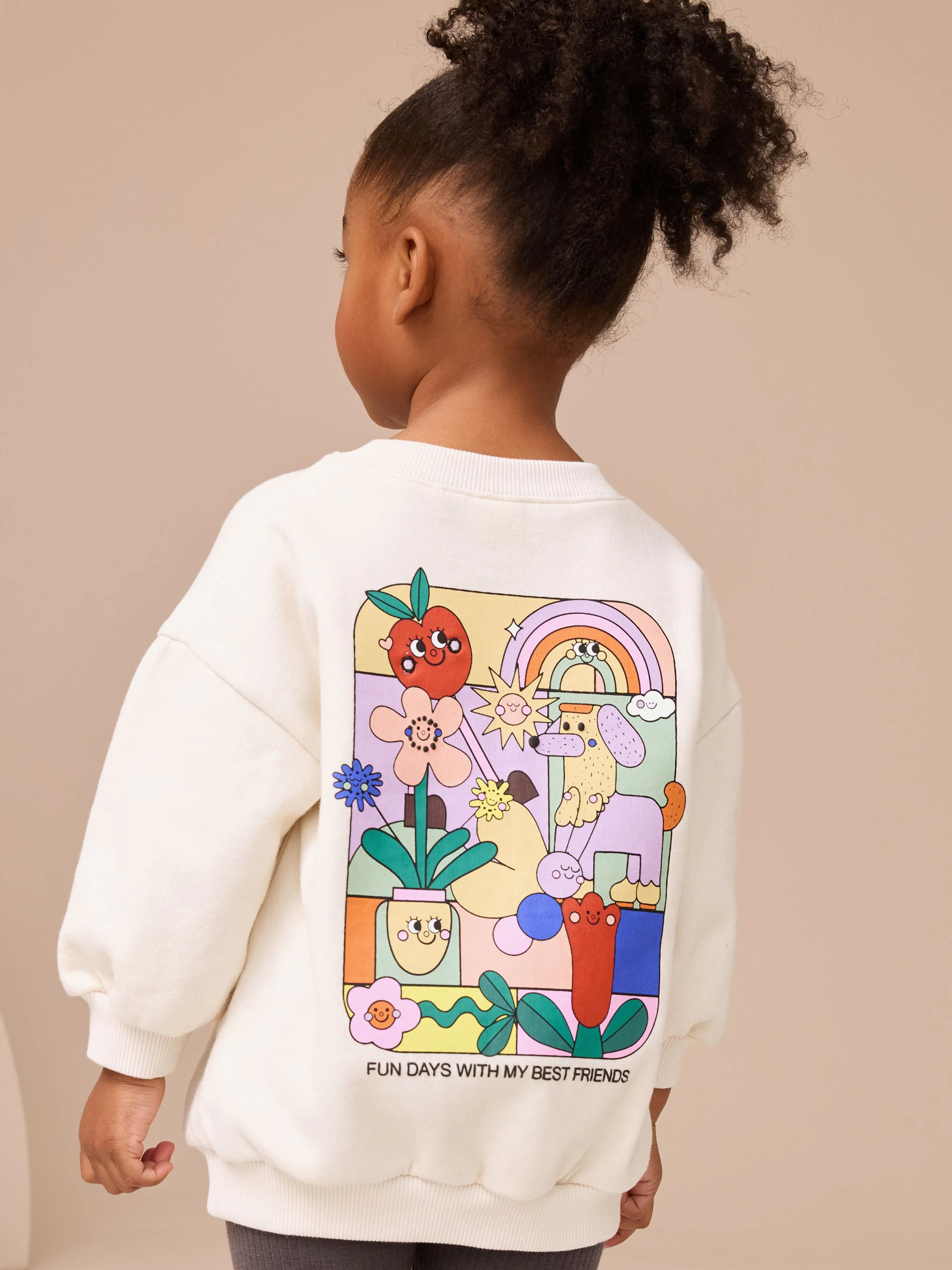 Crème Regenboog Grafische Print - Set met sweatshirt en legging (3 mnd-7 jr)