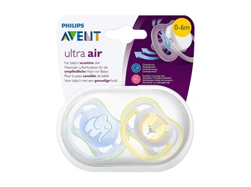 SCF085/05 Sucettes Ultra Air 0-6M mixte animaux Avent - Lot de 2