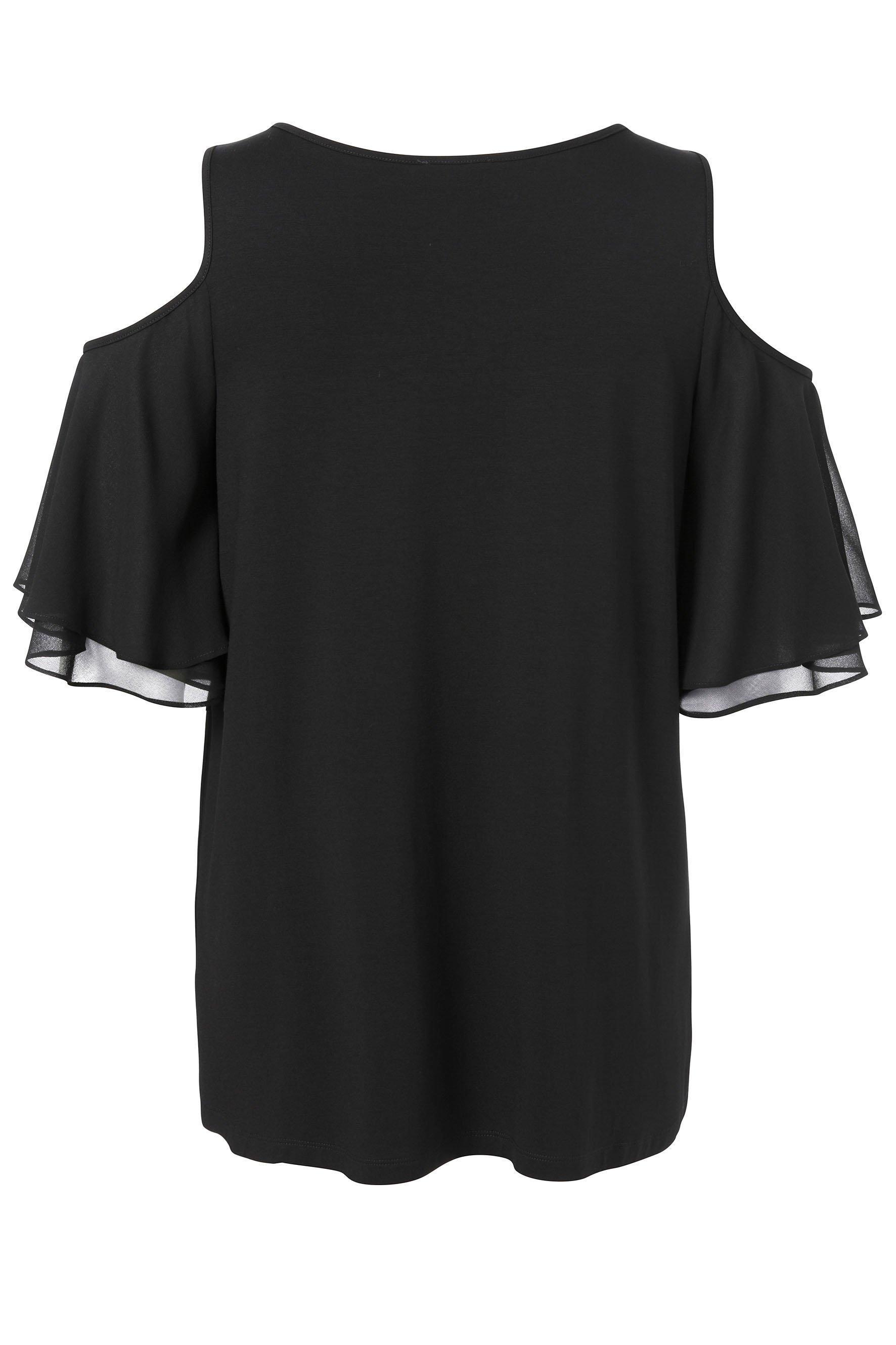 Schulterfreies Shirt mit Pailletten und Flügelärmeln