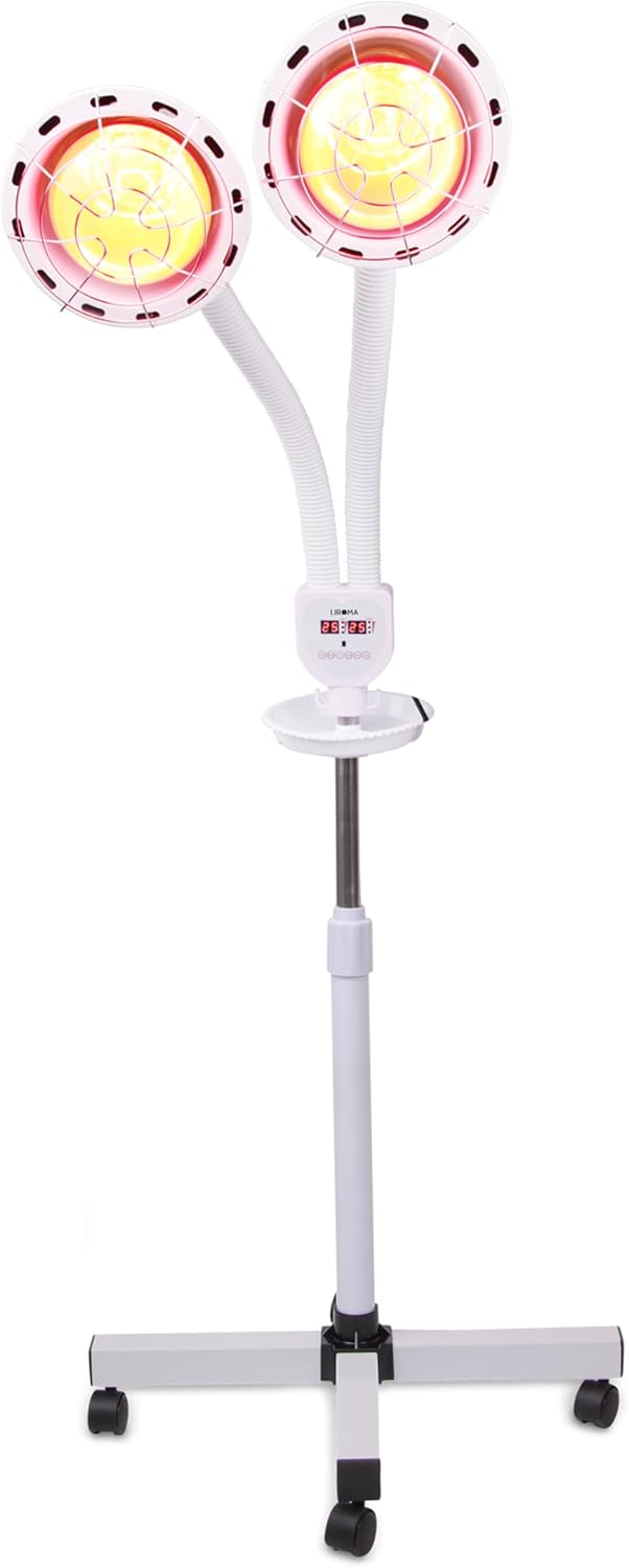Infrarotlampe | Doppel – Rotlichtlampe 2 x 300Watt | Wärmelampe| Infrarotlichtlampe | 360° Verstellbar mit Rädern | Infrarottherapie | Rotlichtstrahler | IR-A | Kurzwellige Strahlung