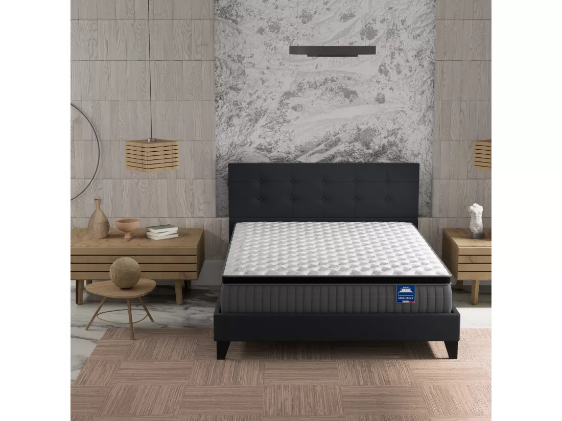 Ensemble Matelas + lit 140x190 cm avec tête de lit, ép. 30cm à mémoire de forme