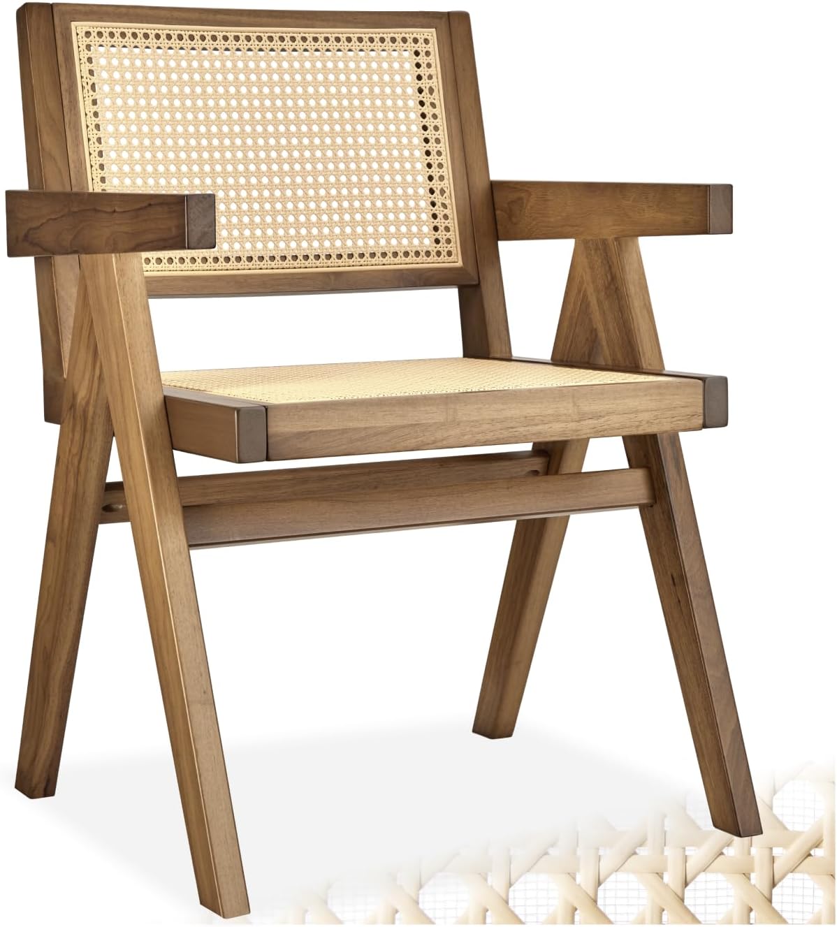 tectake® Stuhl mit Armlehne, Küchenstuhl, Armlehnstuhl, Boho Korbsessel Wiener Geflecht, Dining Chair, Stuhl Esszimmer, Sessel Wohnzimmer, Holzstuhl, Sitzecke Küche - Eiche hell mit Armlehne, 1 Stuhl