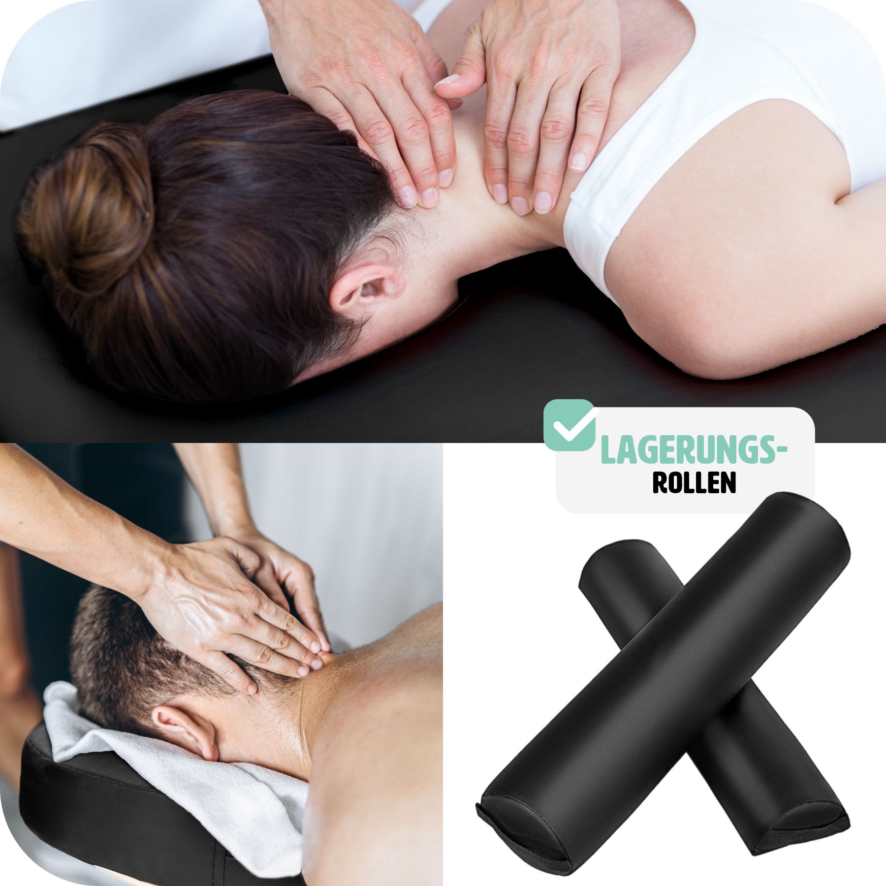 tectake® 2 Zonen Massageliege, inklusive Lagerungsrollen und Tragetasche, klappbar und höhenverstellbar, 210 x 95 x 63 - 89 cm