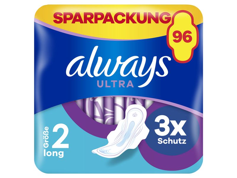 Always Binde mit Flügeln Ultra Long 96 Stück Hochwertige Binden mit saugfähigem Kern