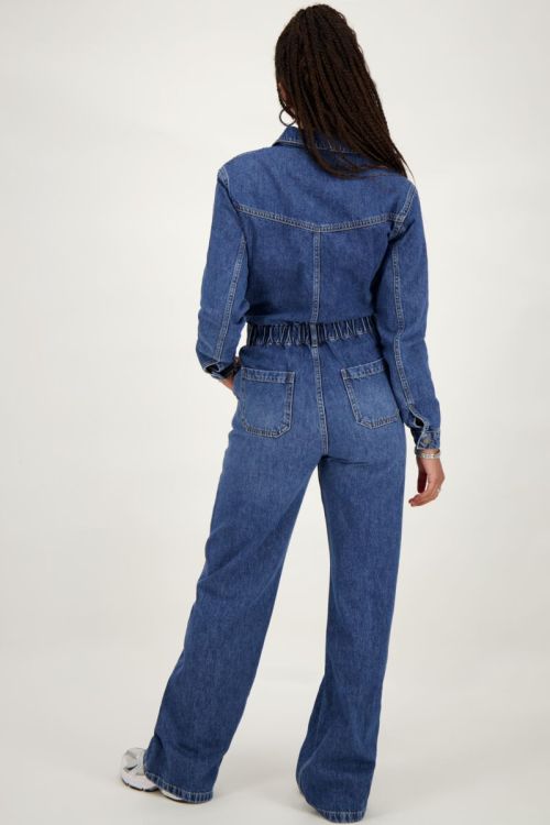 Donkerblauwe denim jumpsuit met lange mouwen