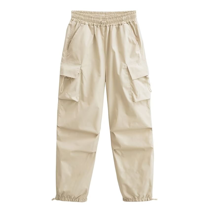 Sosana - Hoge taille, effen, baggy cargobroek met trekkoord