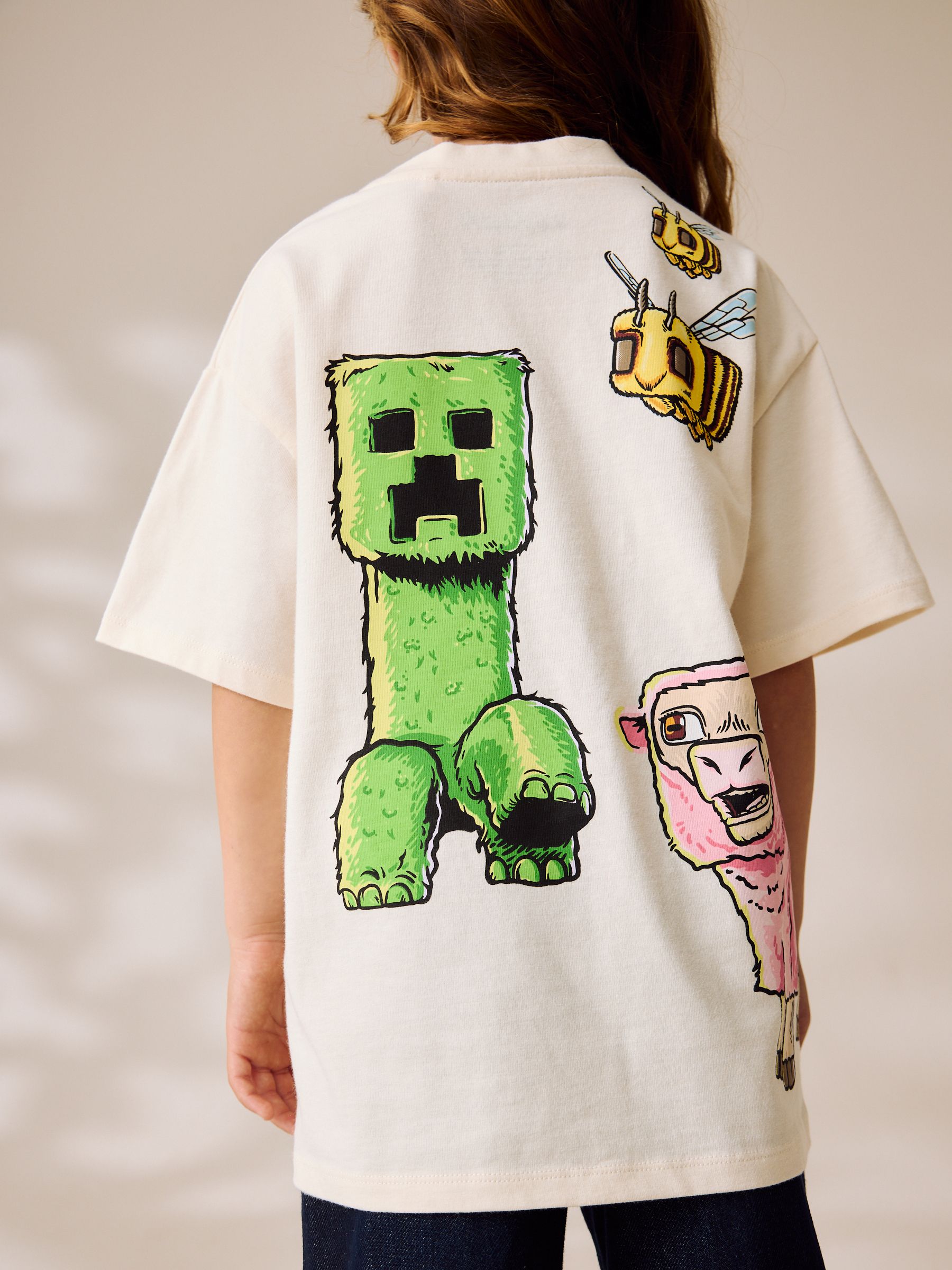 Crème - Oversized T-shirt met grafische print (3-16jr)